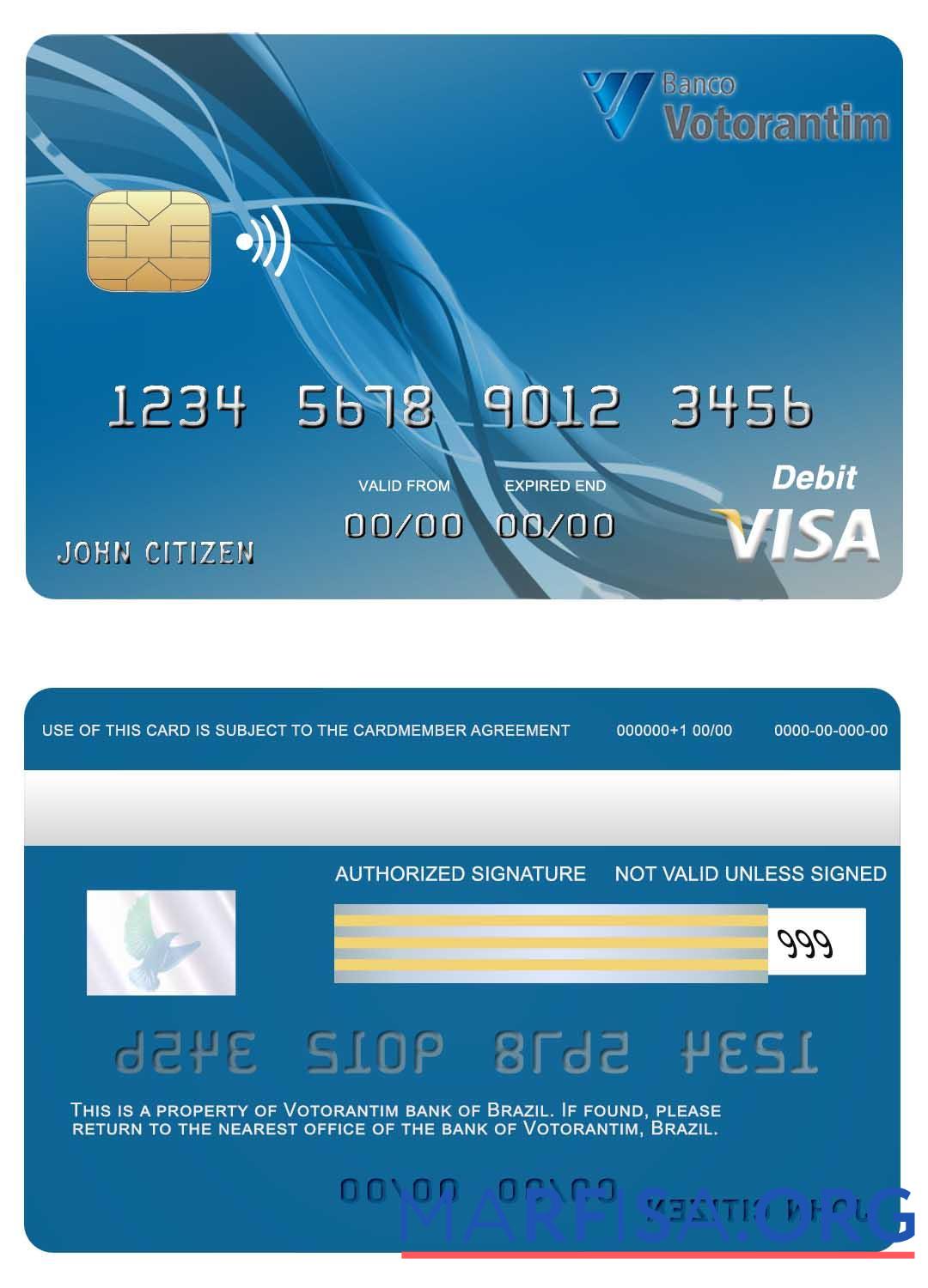 Printable Brazil Votorantim bank visa card example